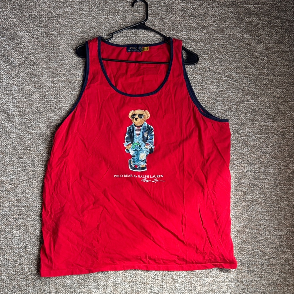 Ralph Lauren Red Tank with Polo Bear Graphic